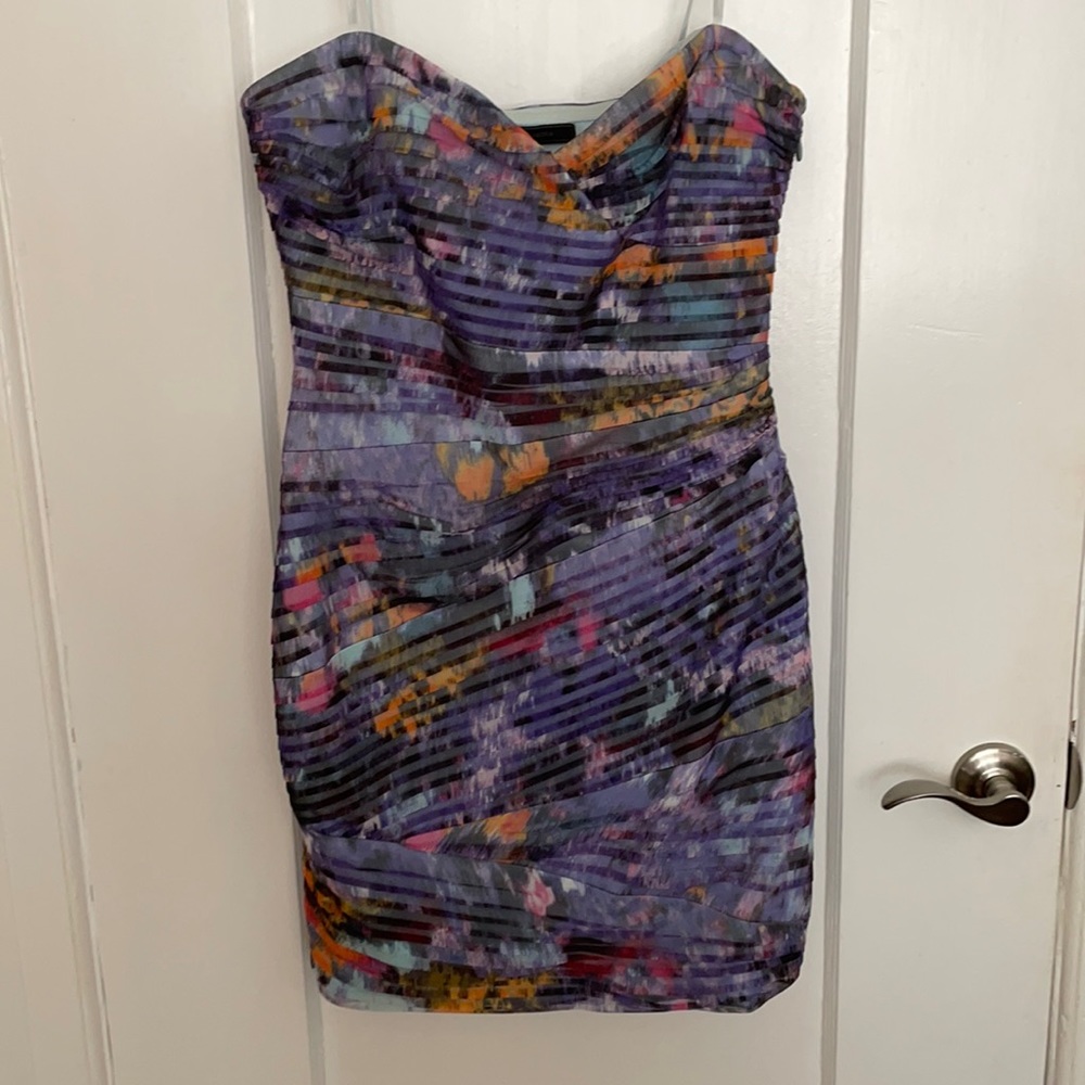 Strapless and colorful BCBG dress